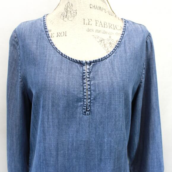 Soft Surroundings Denim Prairie Girl Japan Floral Print Tiered Dress Y2K Medium - Picture 3 of 7